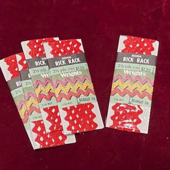 VTG Red Rick-Rack Trim Original Packaging 5 Packages Sewing Crafts 2.5 Yds Each - Picture 2 of 10